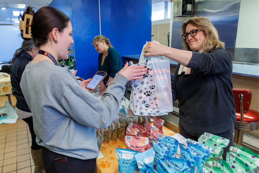 Dog products and treats were handed out at the inaugural Temple Tails Adoption Event