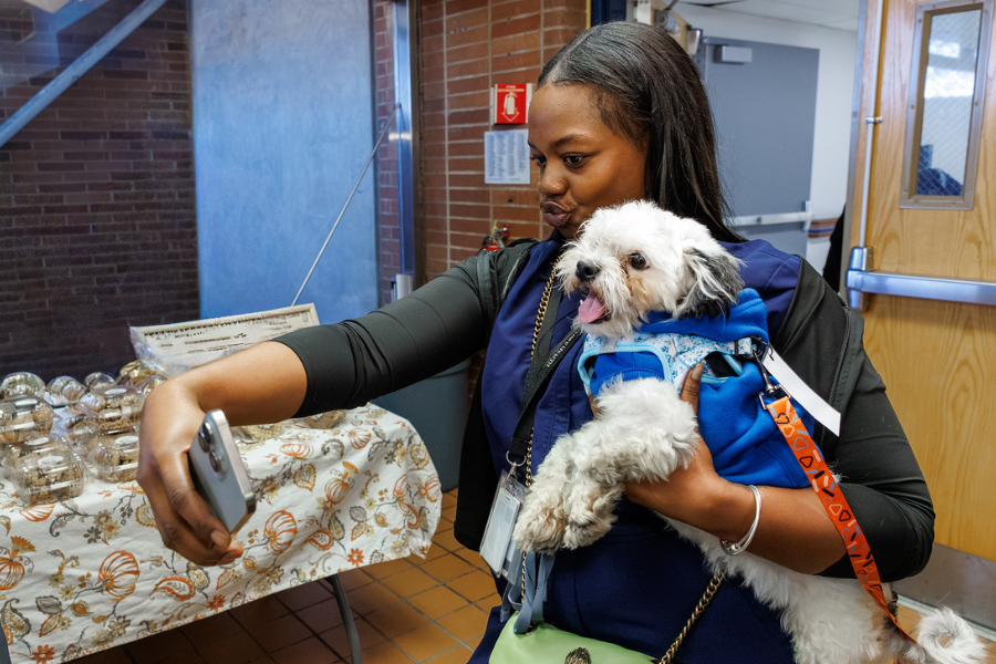 Enjoying a photo moment at the Temple Tails Adoption Event