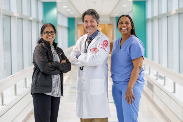 Dr. Daniel Salerno (center) with his Research Coordinator, Aminah Davis (right) and researcher Uma Sajjan, PhD.