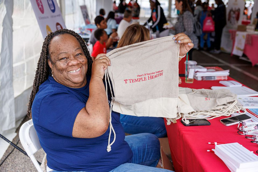One of the free Temple Health backpacks for students starting school.