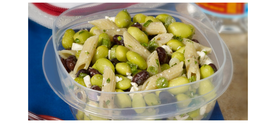 Edamame and penne salad with feta