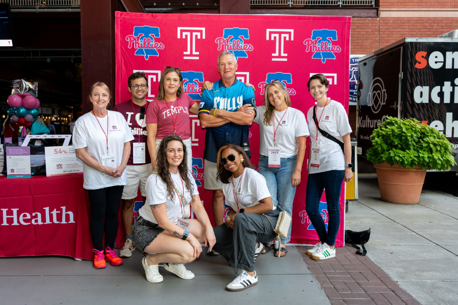 Some of the members of our Temple Women & Families and Marketing teams with Phillies legend Dickie Noles.