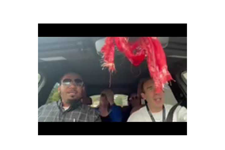 The Episcopal Punishers performing carpool karaoke.