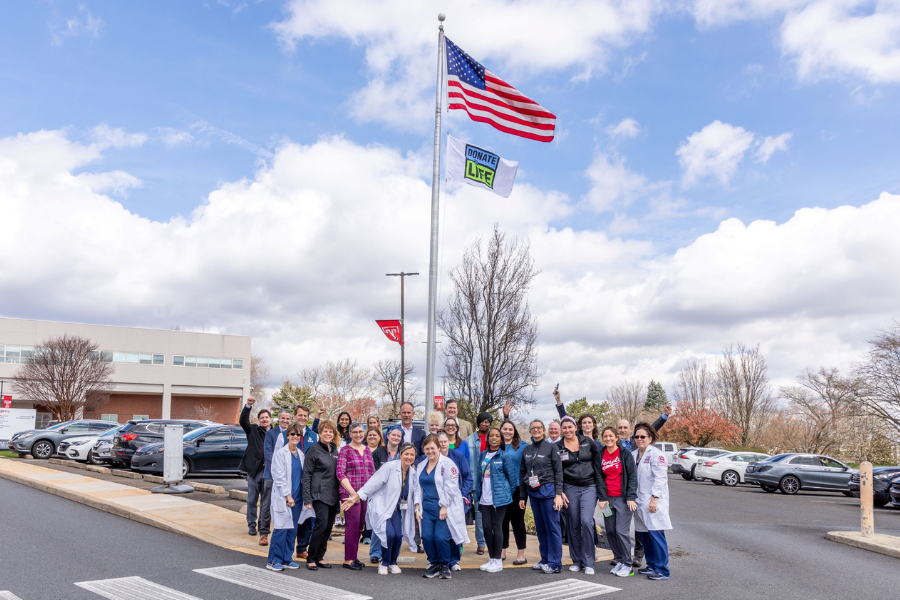 Some of our Jeanes Campus team members at a flag-raising ceremony during this year's Donate Life Pennsylvania Challenge.