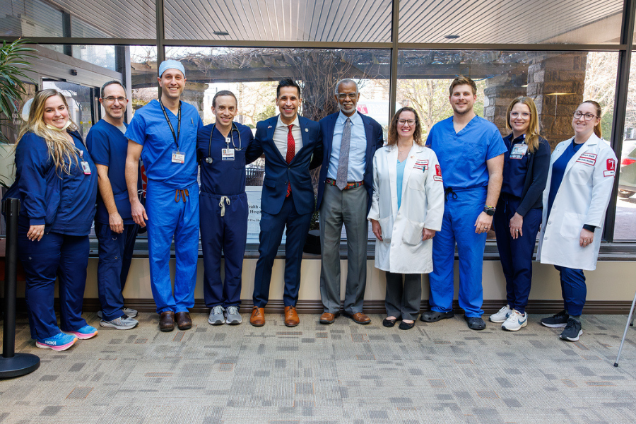 State Representative Khan (center left) and Senator Haywood (center right) with some of our Temple Health-Chestnut Hill Hospital team members.