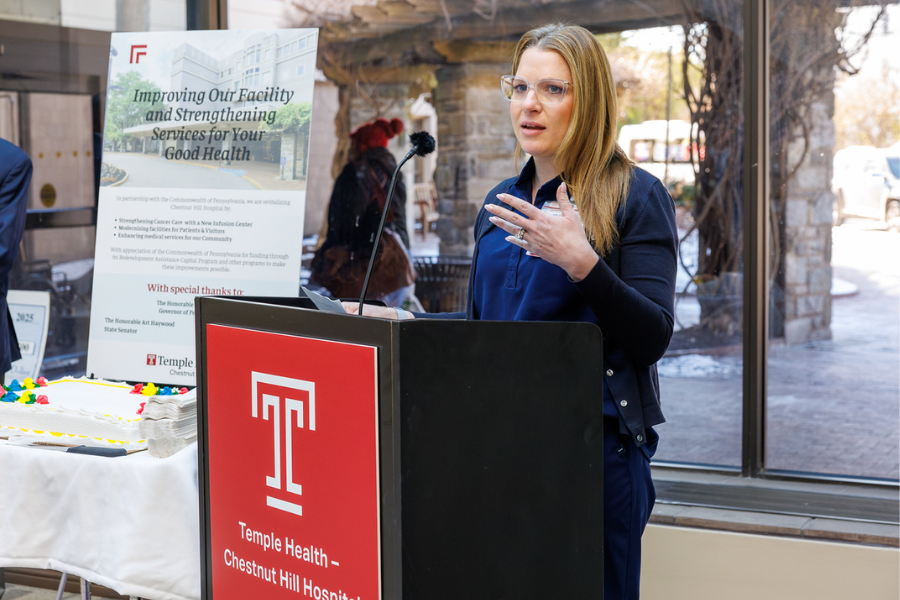  Jennie Gilliland, MSN, RN, OCN, Clinical Director of Infusion Services, discusses the new Infusion Center at Temple Health-Chestnut Hill Hospital.