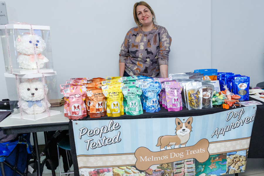 Local vendor Melmos Dog Treats is a regular at our adoptable dog events.