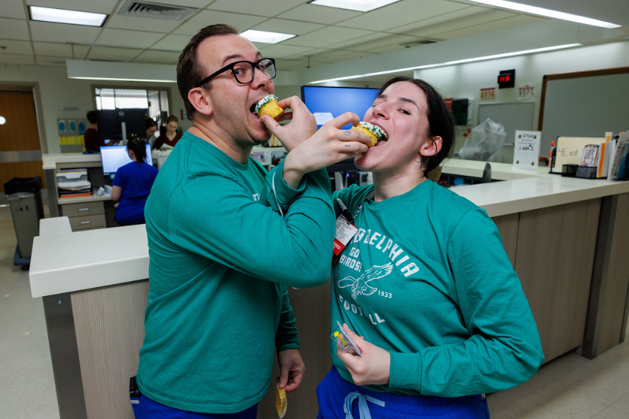 Enjoying Eagles-themed cupcakes at TUH-Main Campus!
