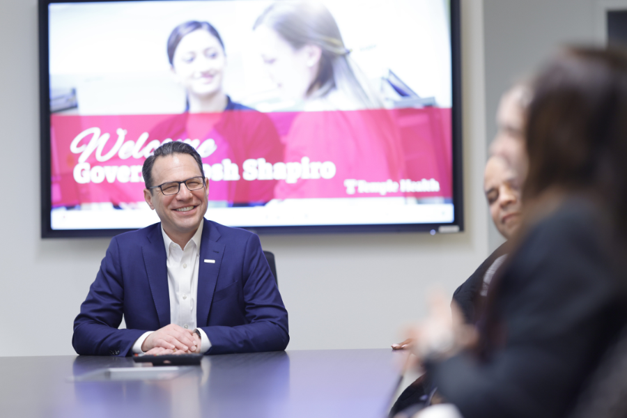 Governor Shapiro had the chance to speak with Temple Nursing Scholars Program participants, including Maura Cabry, during his visit to Temple Women & Families.