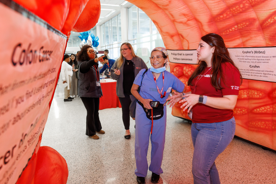 Our team members led tours through the giant inflatable colon, which served as a teaching aid.