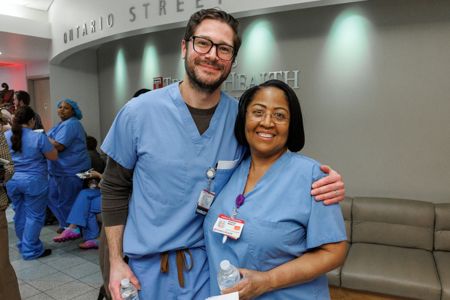 Patricia Marshall, RN from Pre-Admission Testing (right) celebrates 40 years at TUH-Main Campus.