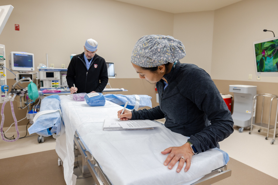 Drs. Beausang and Kissko during the OR simulation.