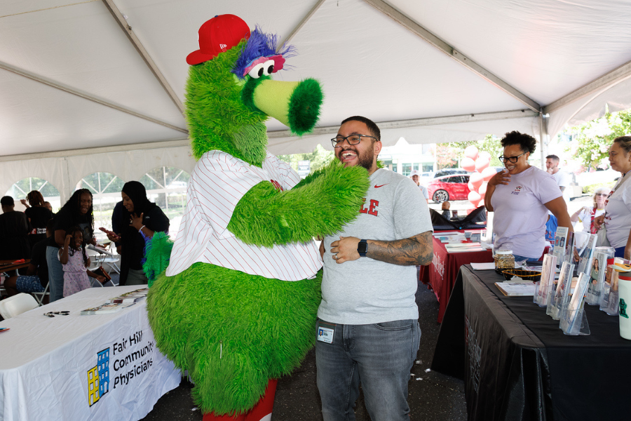 Community members, employees, and the Phanatic himself had a great time at the Back to School Health & Resource Block Party!
