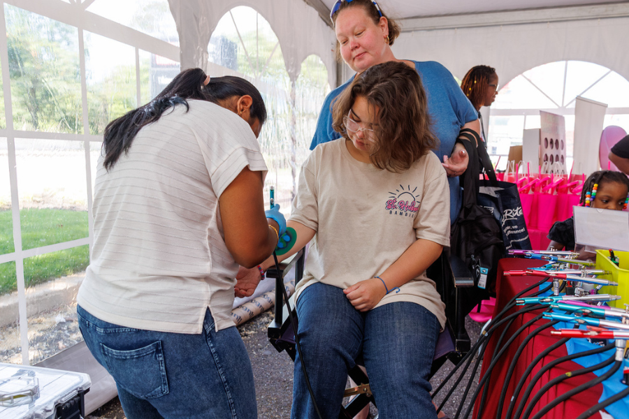 Community members, employees, and the Phanatic himself had a great time at the Back to School Health & Resource Block Party!