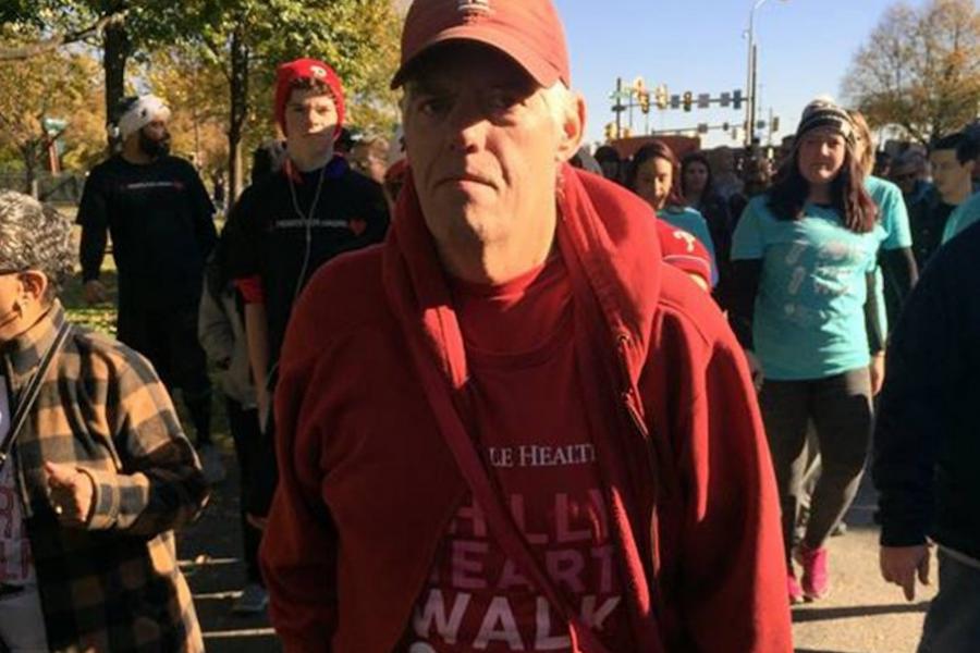 Temple patient, Joe, at heart walk