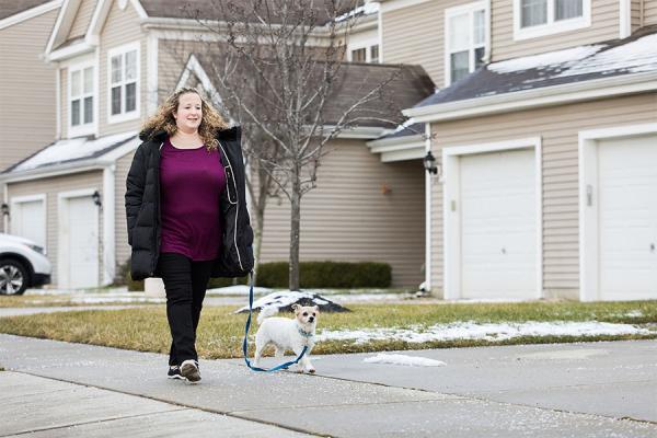Danielle H., walking her dog