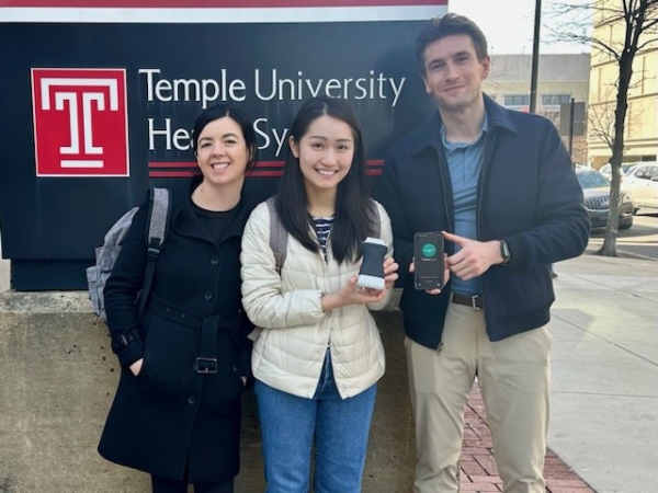 Ka Lio, a 3rd year internal medicine resident, and in the black jacket is Christie DiVeterano, NP, both of Temple. And with them is Giancarlo Speranza of a NYU Langone following a training session.