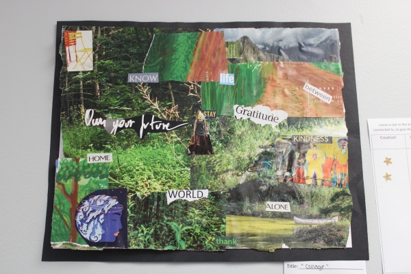 One of the mixed-media collages on display at the Art Show.