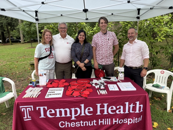 Key members of our Temple Health-Chestnut Hill Hospital team (from left): Snider; Newell; Disha Sawhney, FACHDM, FRSPH, Oncology Service Line Manager at FCCC; Dr. Mark; and Mark A. Hallman, MD, PhD , Assistant Professor in the Department of Radiation Oncology. 