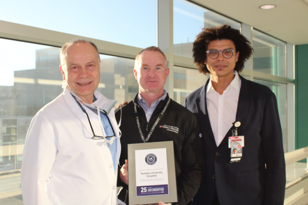 Some of the members of the Temple Health Vascular Laboratory Team (from left to right): Dr. Frank Schmieder, Patricia Delany, Patrick Kelly, Christine Jackson, Gina Mignoni, Patti Toth, Christopher Andre, Taner Kasal, and  Lawrence Oresanya, MD