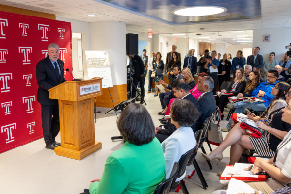 Temple University President John Fry addresses attendees.