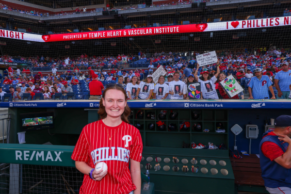 Lauren had her very own cheering section at the game! Courtesy of the Philadelphia Phillies.]