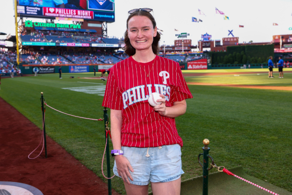 Lauren with her first pitch ball. Courtesy of the Philadelphia Phillies.