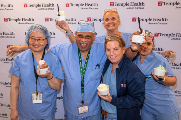 Employees with their celebratory ice cream at TUH-Jeanes Campus.
