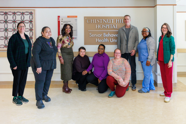 (From left) Mental Health Court Coordinator Alyson Zayon, Unit Support Coordinator Venus Russell, Yvonne Williams, psychiatrist Peter Rudzinskiy, MD, Wendy Campbell, Activity Therapist Michelle Peterson, Dr. Simon, Mental Health Worker Dawn Hinnant, and Nurse Practitioner Kelly Miskill. Mental Health Worker Shaunae Clark (not pictured) is also a key part of the team.